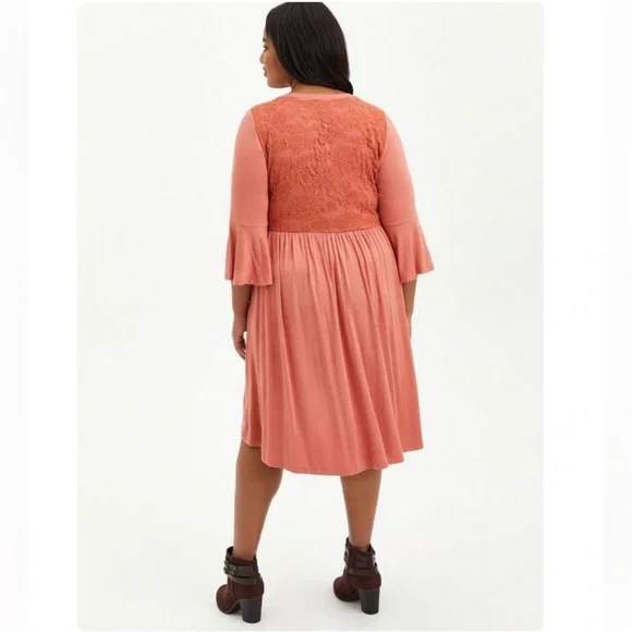 NWT TORRID PLUS SIZE 3 Hi-Low Skater Mini Dress - Super Soft Rusty Brown pockets - Picture 3 of 7
